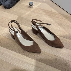 Saks Fifth Avenue Brown Suede Slingback Block Heel Pumps